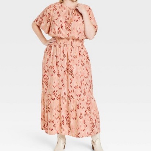 Knox Rose Women's Boho Hippy Flowy Rayon Midi Dress Large Pink Shade plus sz 3x - Picture 2 of 8